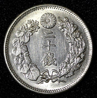 Japan Meiji (1867-1912) Silver Year 39 (1906) 20 Sen aUNC  Y# 30 (28 068)