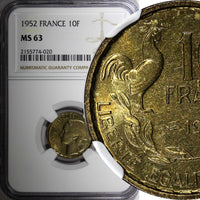 FRANCE 1952 10 Francs NGC MS63 Only One Graded Highest by NGC KM# 915.1 (20)