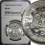Mexico ESTADOS UNIDOS MEXICANOS Silver 1944 M 1 Peso NGC MS64 GEM BU KM# 455 (7)