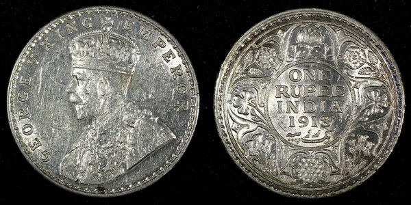 India-British George V Silver 1918 (C) Rupee Calcutta Mint KM# 524 (27 326)