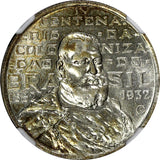 BRAZIL Silver 1932 2000 Reis NGC UNC DET.400th Annivers.of Colonization KM532(6)