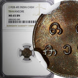 India-Princely States TRAVANCORE (1928-1949) Cash NGC MS65 BN TOP GRADED KM# 57