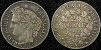 FRANCE Silver 1850 A  20 Centimes Paris Mint KM# 758.1 (24 699)