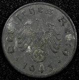 Germany-Third Reich Zinc 1943 F 1 Reichspfennig Stuttgart WWII Issue KM# 97(254)