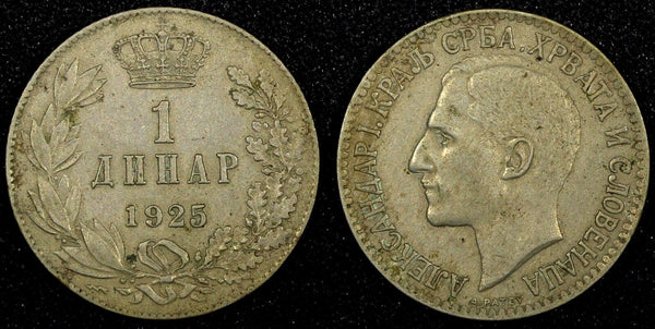 Yugoslavia 	Alexander I Nickel-Bronze 1925 1 Dinar KM# 5 (24 529)