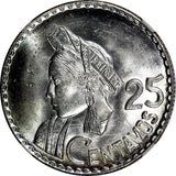 GUATEMALA Silver 1961 25 Centavos NGC MS63 GEM BU KM# 263 (026)