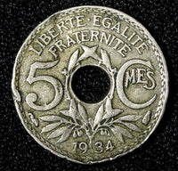 FRANCE Copper-Nickel 1934 5 Centimes KM# 875 (27 737)