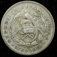 Guatemala Silver 1951 5 Centavos KM# 257.1  (24 435)