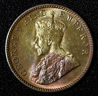 India-British George V Bronze 1936 (B) 1/4 Anna GEM BU  Toned KM# 512  (27 727)