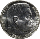 GERMANY-Third Reich Silver 1939 A 2 Reichs Mark NGC MS63 Hindenburg KM# 93 (018)