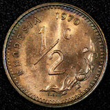 Rhodesia Bronze 1970 1/2 Cent NICE TONED KM# 9  (24 987)