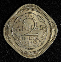India-British George VI Copper-Nickel  1946 2 Annas Toned KM# 542 (27 610)
