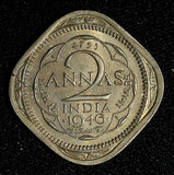 India-British George VI Copper-Nickel  1946 2 Annas Toned KM# 542 (27 610)