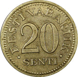 ESTONIA Nickel-Bronze 1935 20 Senti 1 Year Type XF Toned KM# 17 (24 343)