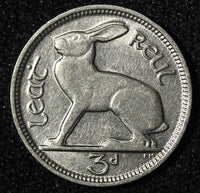 Ireland Republic 1928 3 Pence Seated Hare 1st Year Type KM# 4 (28 230)