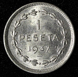 Spain Civil War EUZKADI 1937 1 Peseta 1 Year Type Brussels Mint  UNC KM# 1 (98)