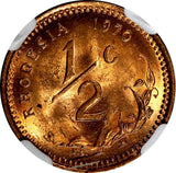 Rhodesia Bronze 1970 1/2 Cent NGC MS64 RD FULL RED KM# 9 (004)
