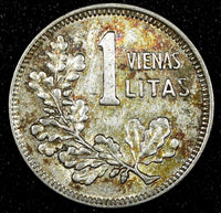 LITHUANIA Silver 1925 1 Litas Toning KM# 76 (25 187)