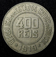 BRAZIL Copper-Nickel 1919 400 Reis Liberty 30.2mm BETTER DATE KM# 520 (27 796)