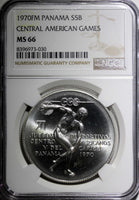 Panama Silver 1970 FM 5 Balboas NGC MS66 Central American Games KM#28 (030)