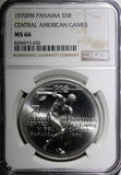 Panama Silver 1970 FM 5 Balboas NGC MS66 Central American Games KM#28 (030)