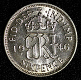 Great Britain George VI Silver 1946 6 Pence Last Year Type KM# 852 (28 152)