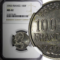 France Copper-Nickel 1955 100 Francs NGC MS62  KM# 919.1  (001)