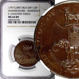 GREAT BRITAIN Warwickshire 1797 1/2 Penny Token Kempson's NGC MS64 BN DH# 269