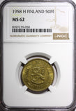 Finland Aluminum-Bronze 1958 H 50 Markka NGC MS62 BETTER DATE KM# 40 (050)