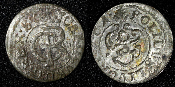 Livonia Riga CARL XI of Sweden (1660-1697)Silver 1661 Solidus,Schilling KM#55(9)