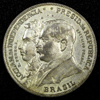 BRAZIL Silver 1922 2000 Reis Independence Centennial 1 YEAR TYPE KM# 523 (143)