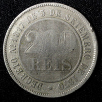 BRAZIL Pedro II Copper-Nickel 1887 200 Reis 32 mm Mint-857,000  KM# 484 (27 797)