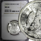 Mexico ESTADOS UNIDOS Silver 1945 M 50 Centavos NGC MS66 GEM GEM BU KM# 447 (46)