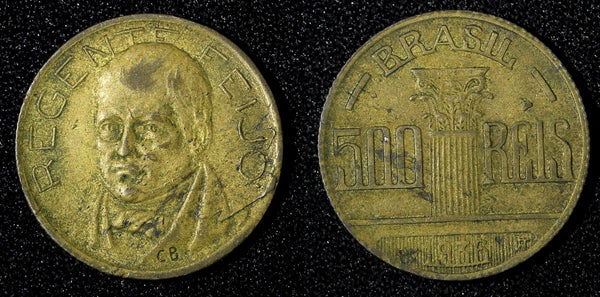 BRAZIL  Diogo Antônio Feijó Aluminum-Bronze 1936  500 Reis KM# 540 (27 648)
