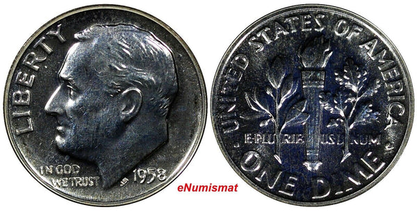 United States Silver PROOF 1958 1 Roosevelt Dime GEM PROOF KM# 195 (10 921)