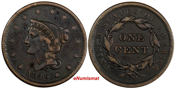 US Copper 1842 Braided Hair Large Cent 1c EX.LUX FAMILY COLLECTION (12 048)