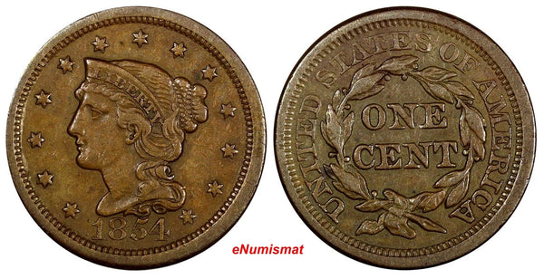 US Copper 1854 Braided Hair Large Cent 1c EX.LUX FAMILY COLLECTION (12 055)