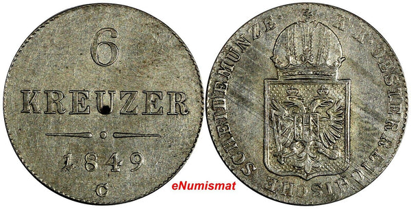 AUSTRIA  Franz Joseph I Silver 1849 C 6 Kreuzer KM# 2200 (13 482)