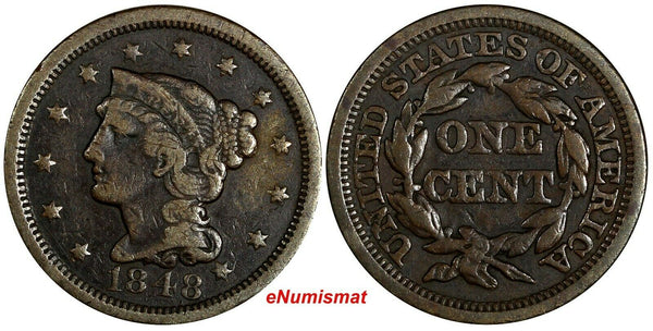 US Copper 1848 Braided Hair Large Cent 1 c. (13 776)