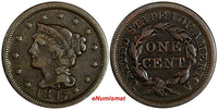 US Copper 1847 Braided Hair Large Cent 1 c. (13 777)