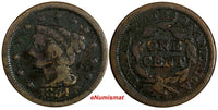 US Copper 1854 Braided Hair Large Cent 1 c. FAMILY COLLECTION (13 823)