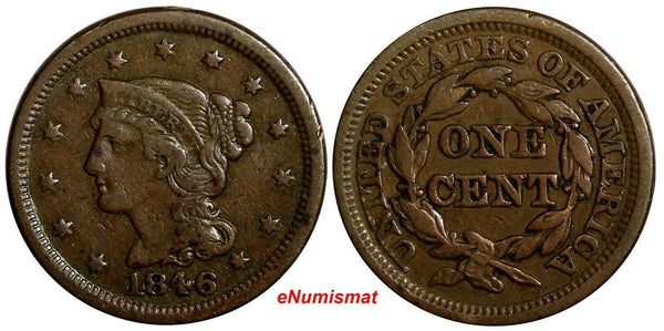 US Copper 1846 Braided Hair Large Cent 1C Small Date EX.LUX FAMILY COLLECT (037)