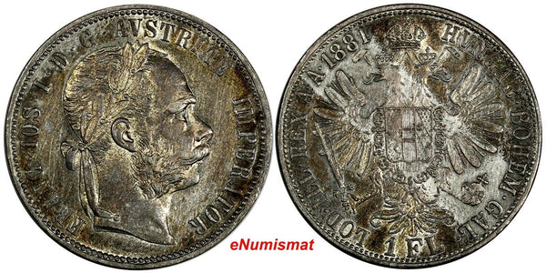 AUSTRIA Franz Joseph I (1848-1916) Silver 1881 Florin aUNC  KM# 2222 (14 815)