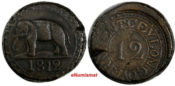 Ceylon (Sri Lanka) George III (1802-1820) 1812 1/12 Rixdollar Elephant KM#65/919
