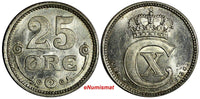 Denmark .Christian X Silver 1913 VBP GJ 25 Ore Ch.UNC KM# 815.1 (15016)