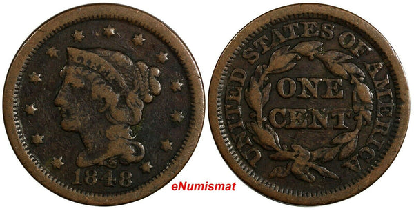 US Copper 1848 Braided Hair Large Cent 1 c.  (15 640)