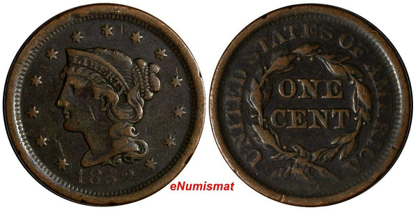 US Copper 1852 Braided Hair Large Cent 1 c. (17 001)