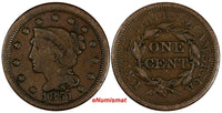 US Copper 1851 Braided Hair Large Cent 1 c. (17 101)