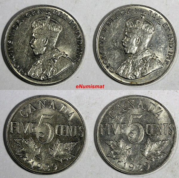 Canada George V LOT OF 2 COINS 1929 5 Cents KM# 29