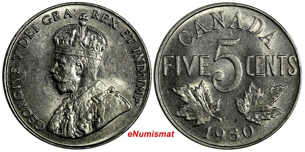 Canada George V 1930 5 Cents aUNC KM# 29  (15 025)